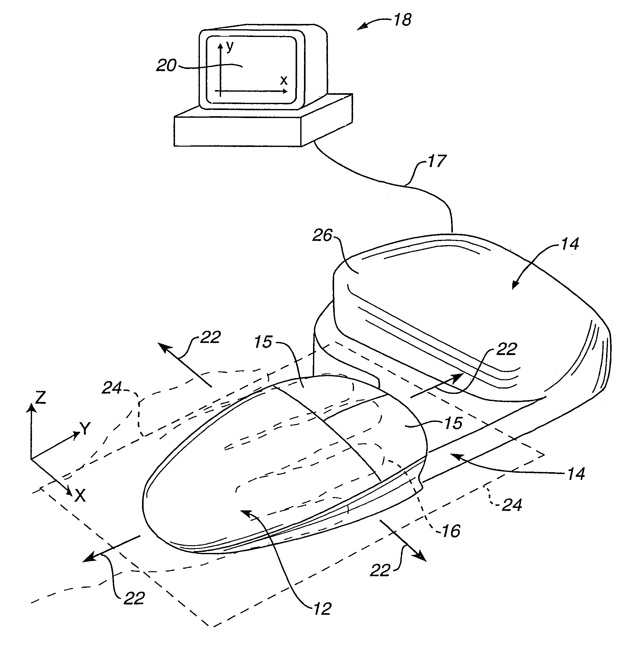 Force feedback interface device with sensor