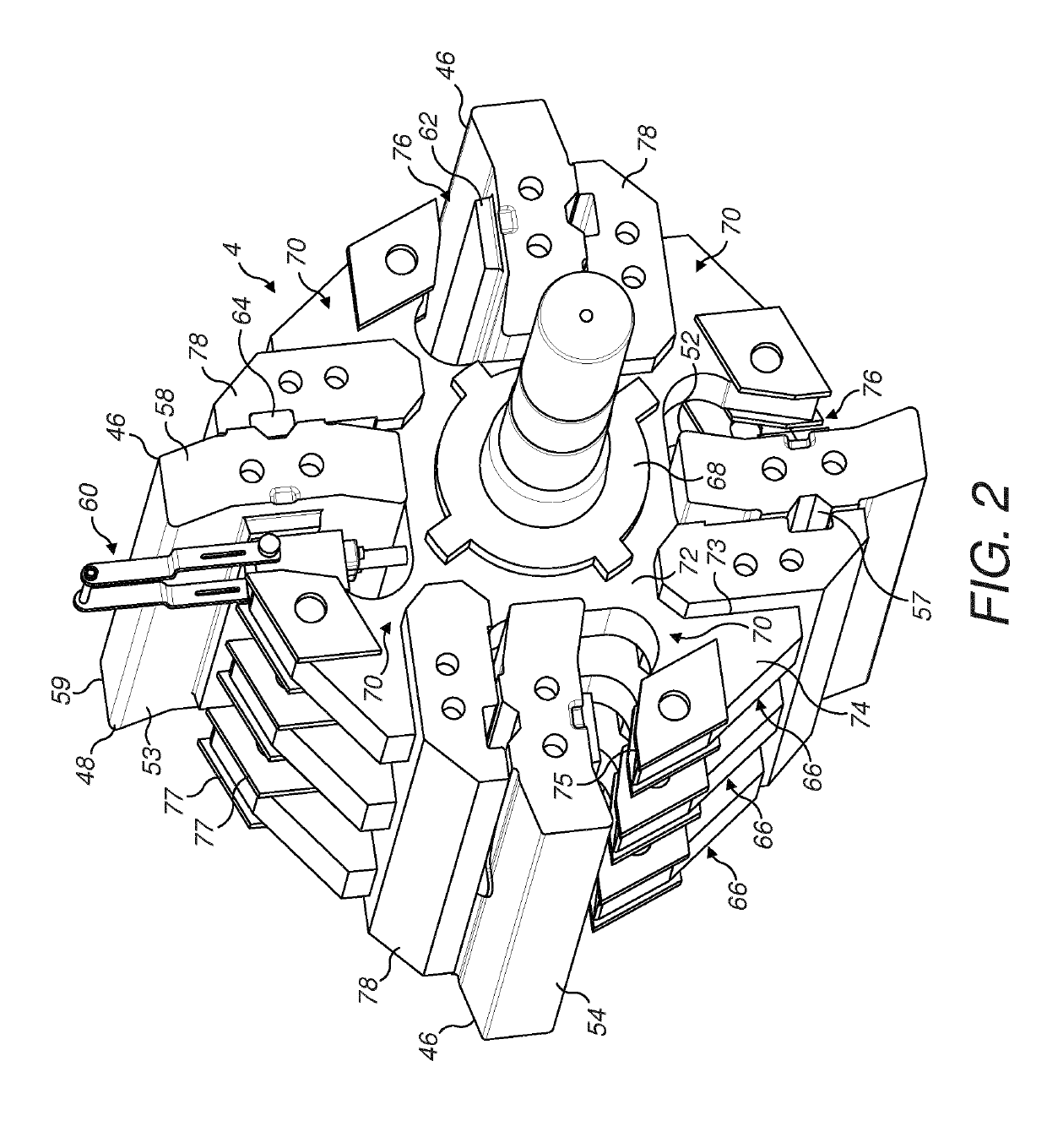 Locking device including an installation handle for locking a hammer to a rotor in a horizontal shaft impact crusher