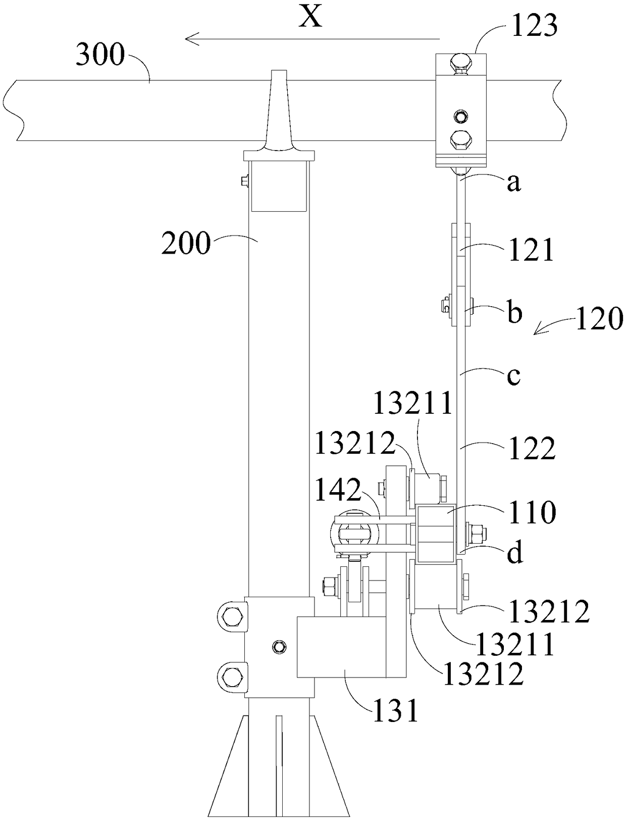 Angle adjustment device and swing arm type support with the device