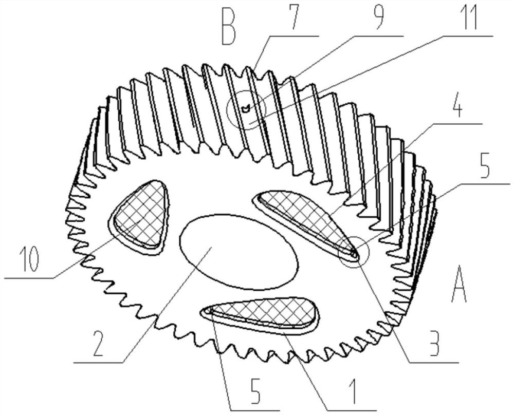 Gear lubricating structure, gear and gearbox