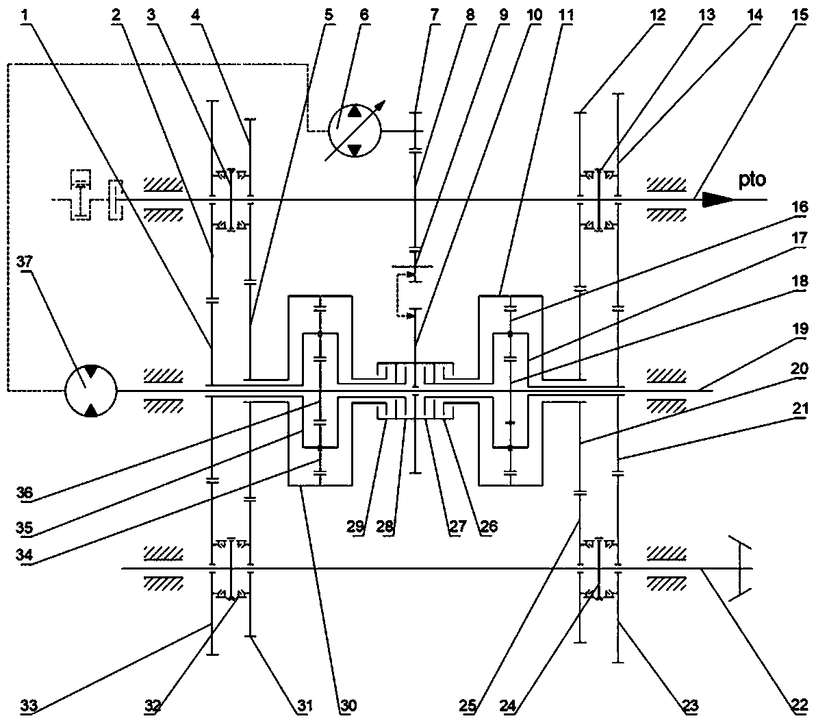 Double-planetary-gear-set multi-stage multi-clutch type hydro-mechanical continuously variable transmission