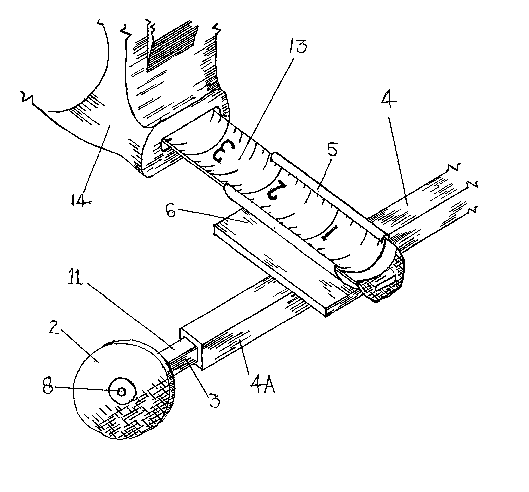 Wheeled mechanical measuring tape aid device