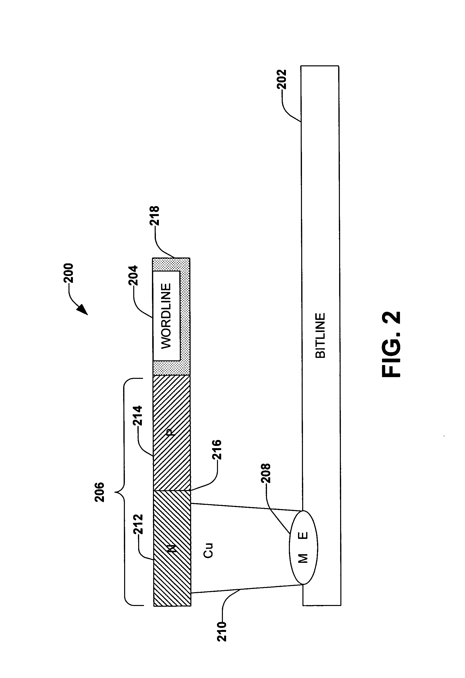 Memory device with a selection element and a control line in a substantially similar layer