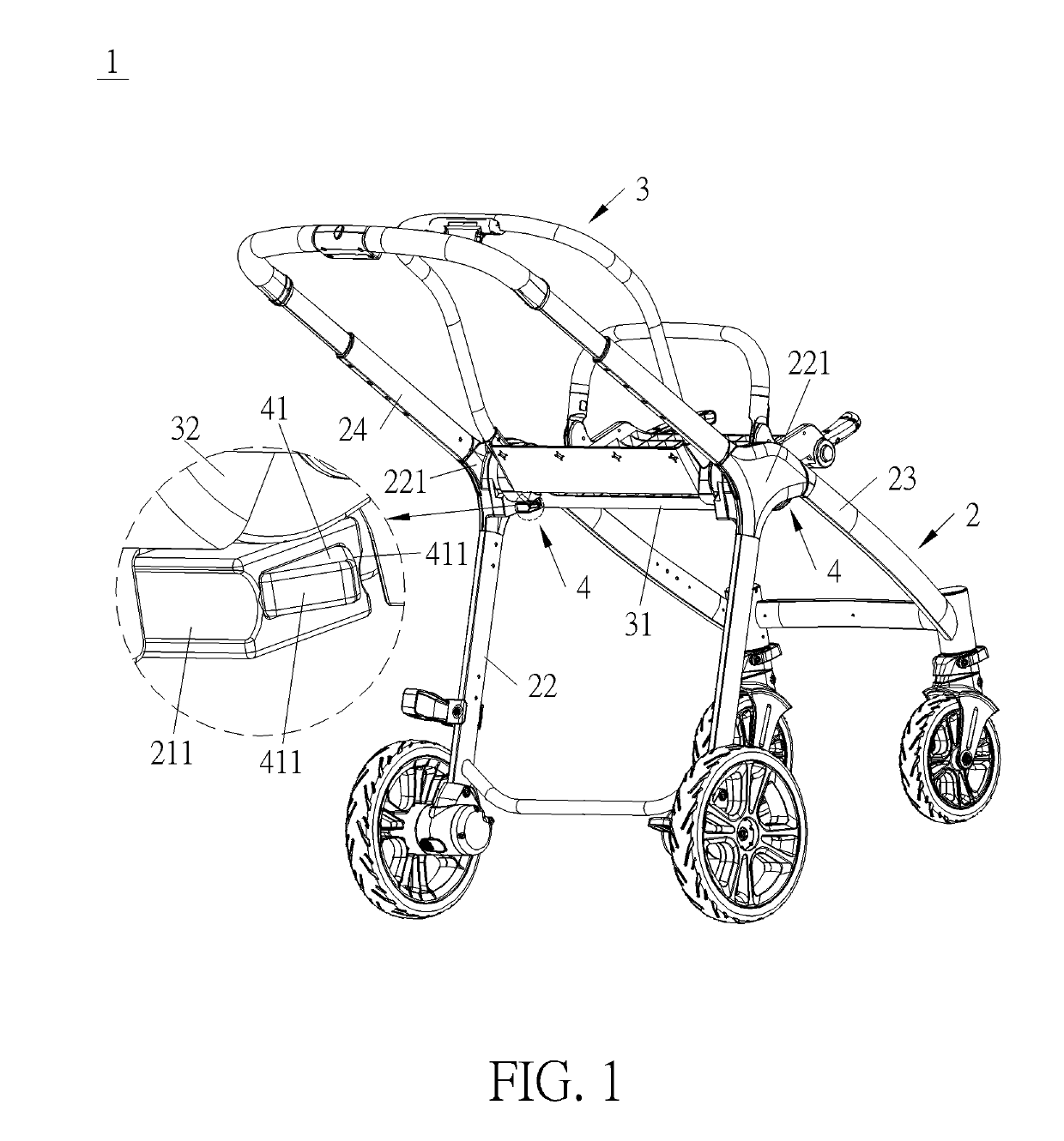 Baby stroller with a folding mechanism triggered by a child carrier