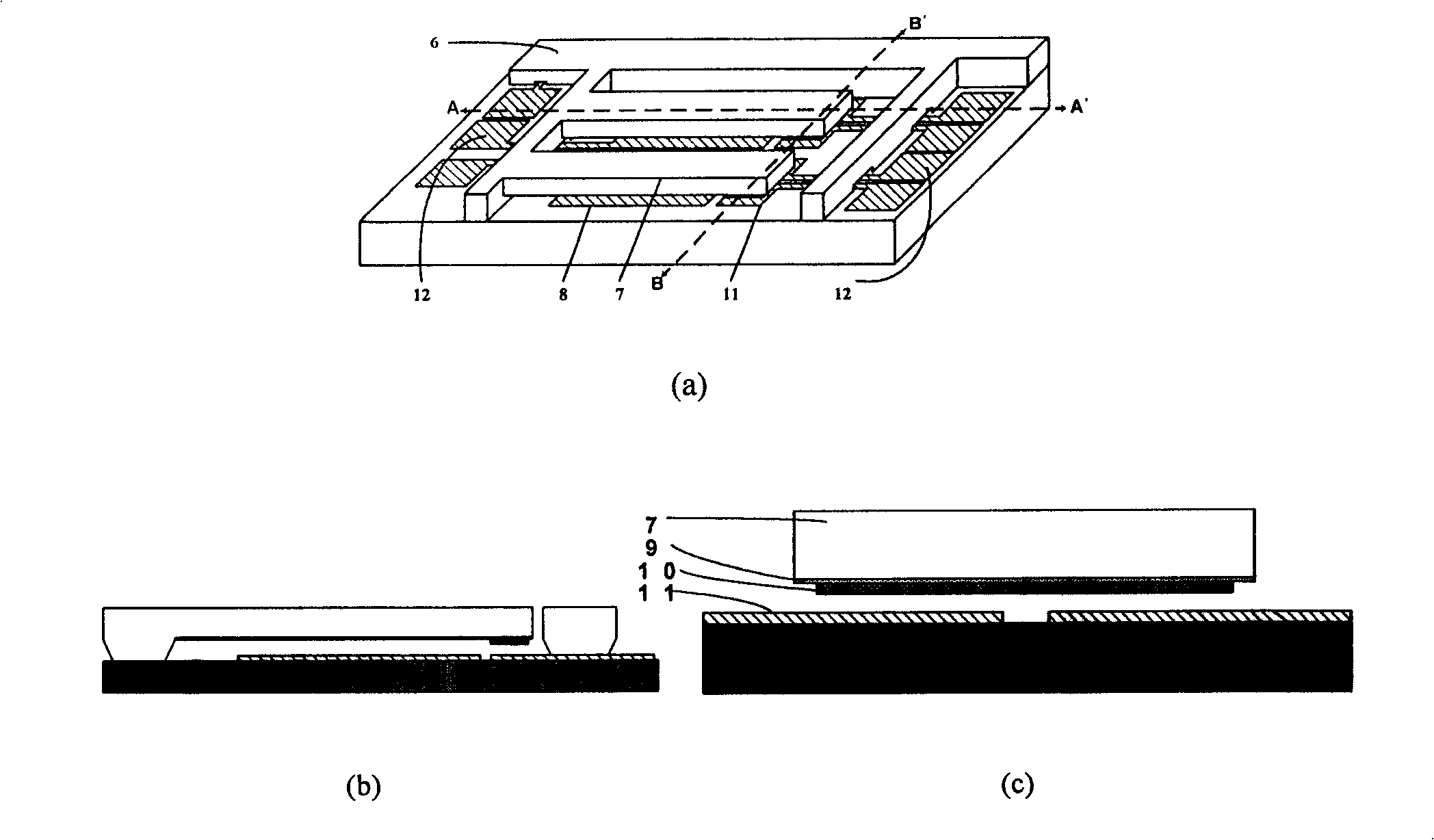 Acceleration switch sensor with adjustable threshold value of silicon base band locking function and manufacturing method thereof