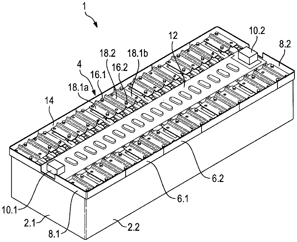 Battery, carrier board, and carrier board element having locking elements