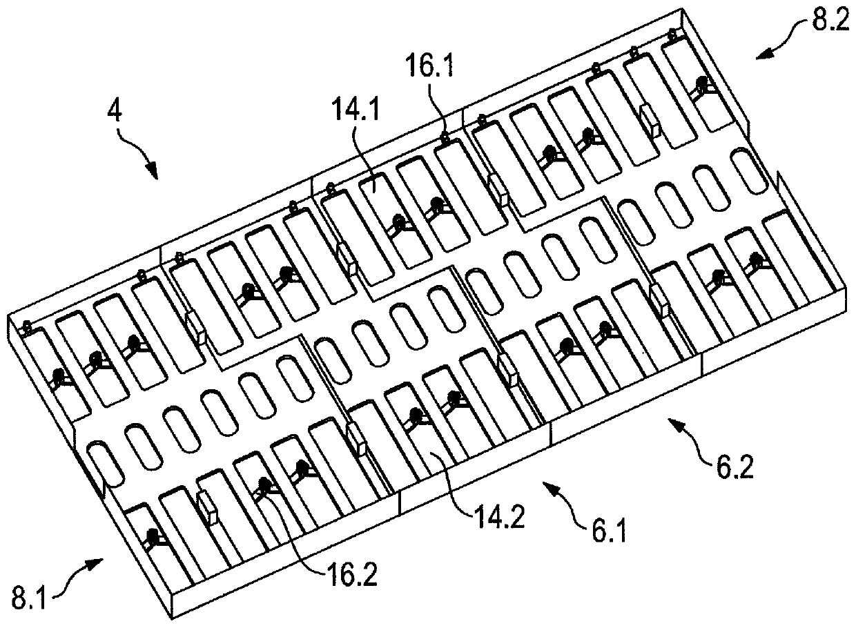 Battery, carrier board, and carrier board element having locking elements