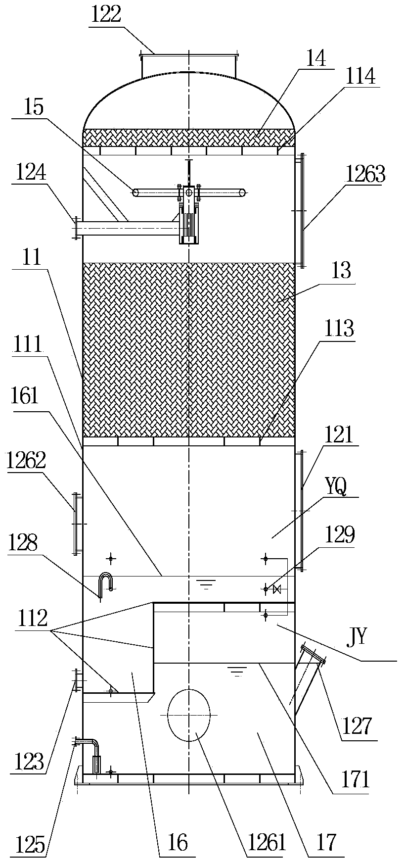 Integrated spray flue gas waste heat recovery and denitration device