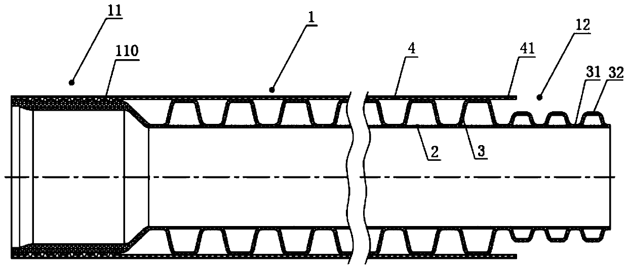 Socket-and-spigot double-flat-wall composite pipe and manufacturing method thereof