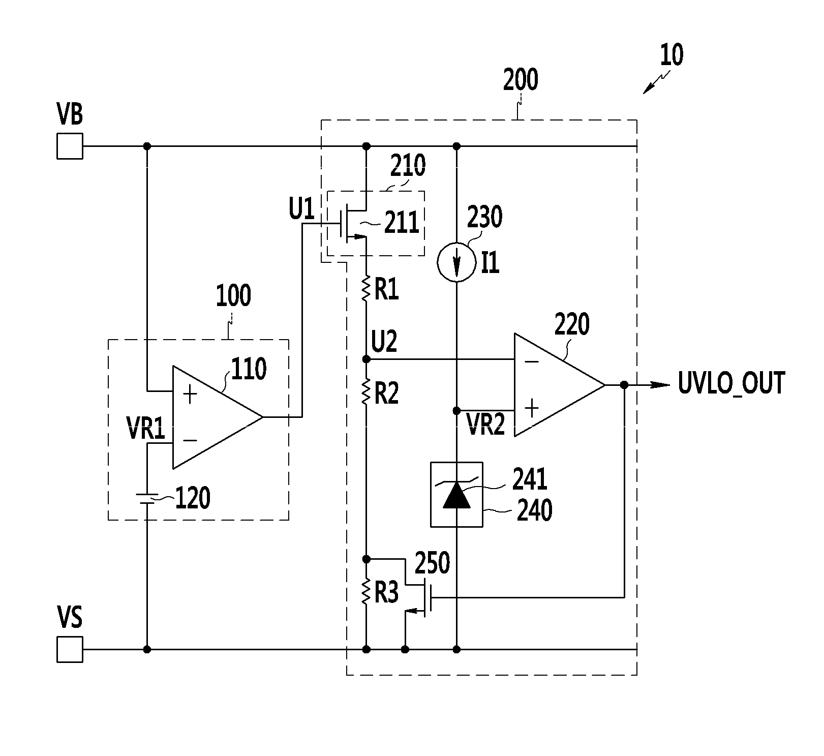 Undervoltage lockout circuit, switch control circuit and power supply device comprising the undervoltage lockout circuit