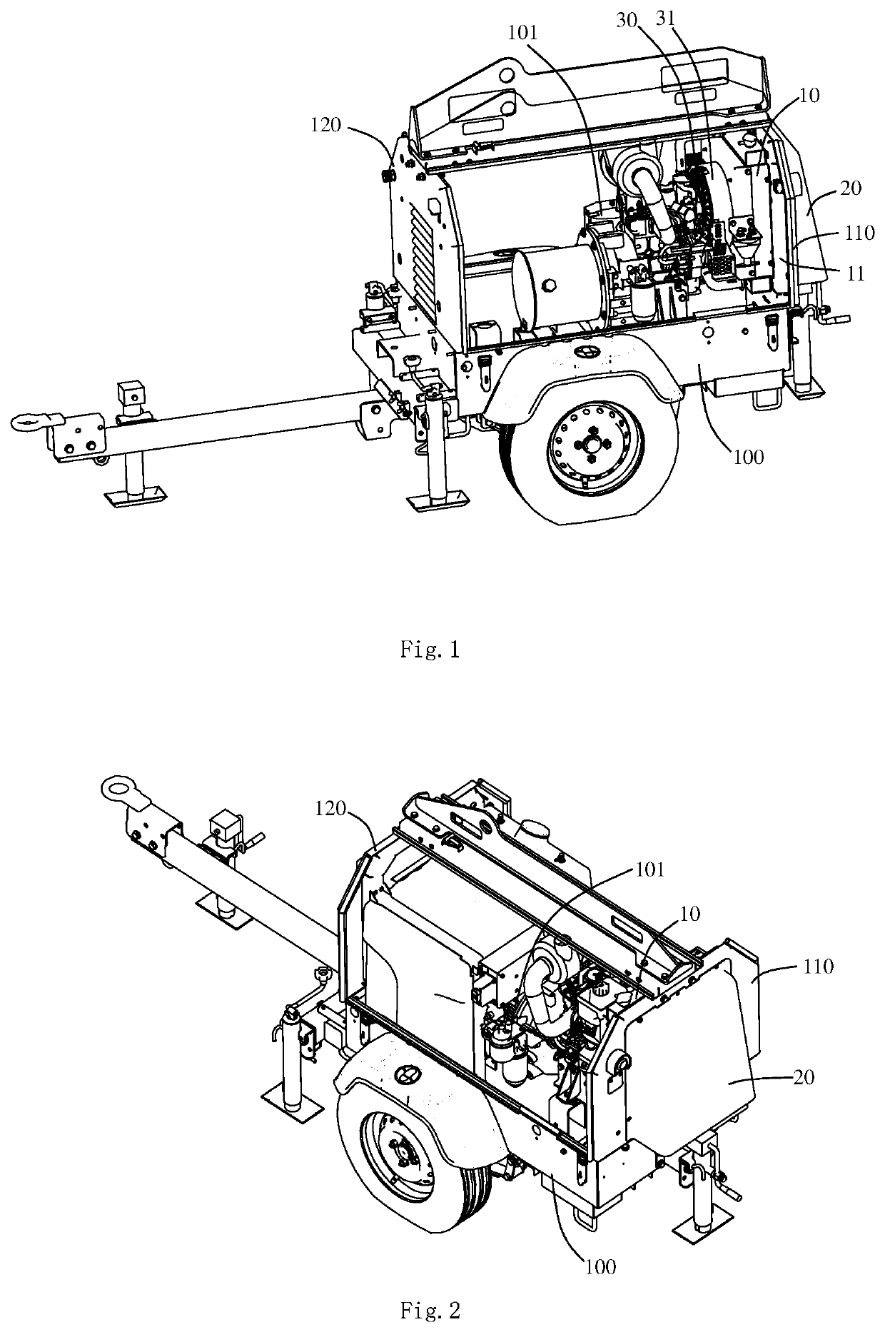 Air exhausting mechanism for mobile illuminating lighthouse