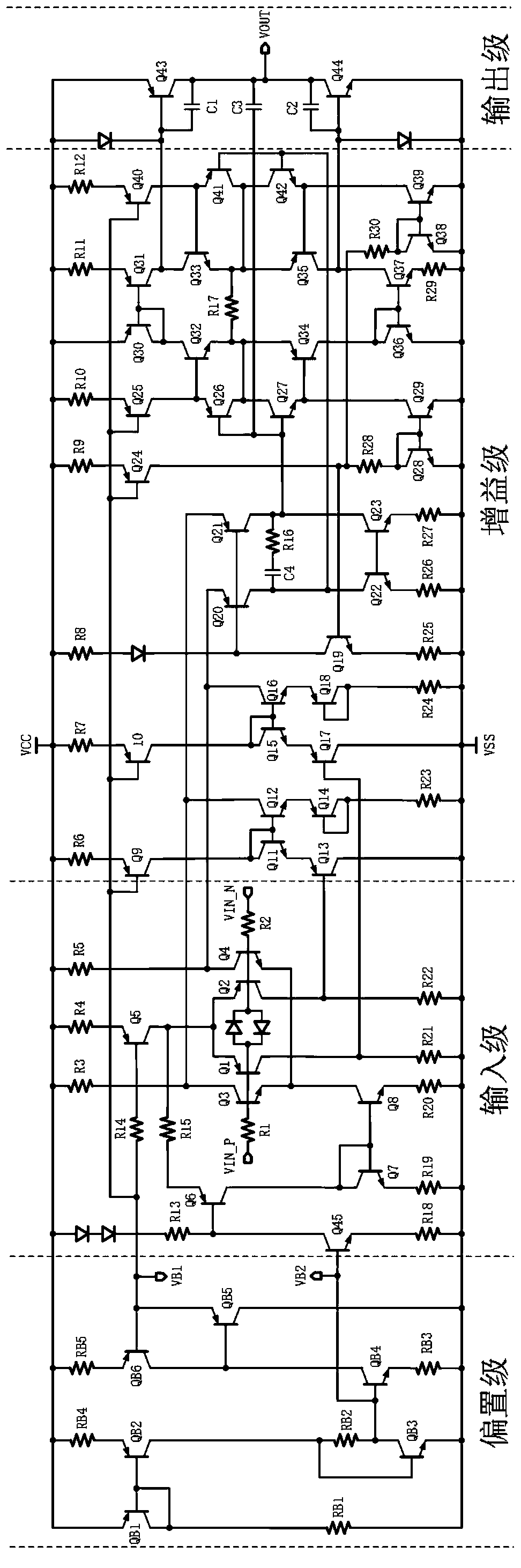 Rail-to-rail input and output operational amplifier based on bipolar process