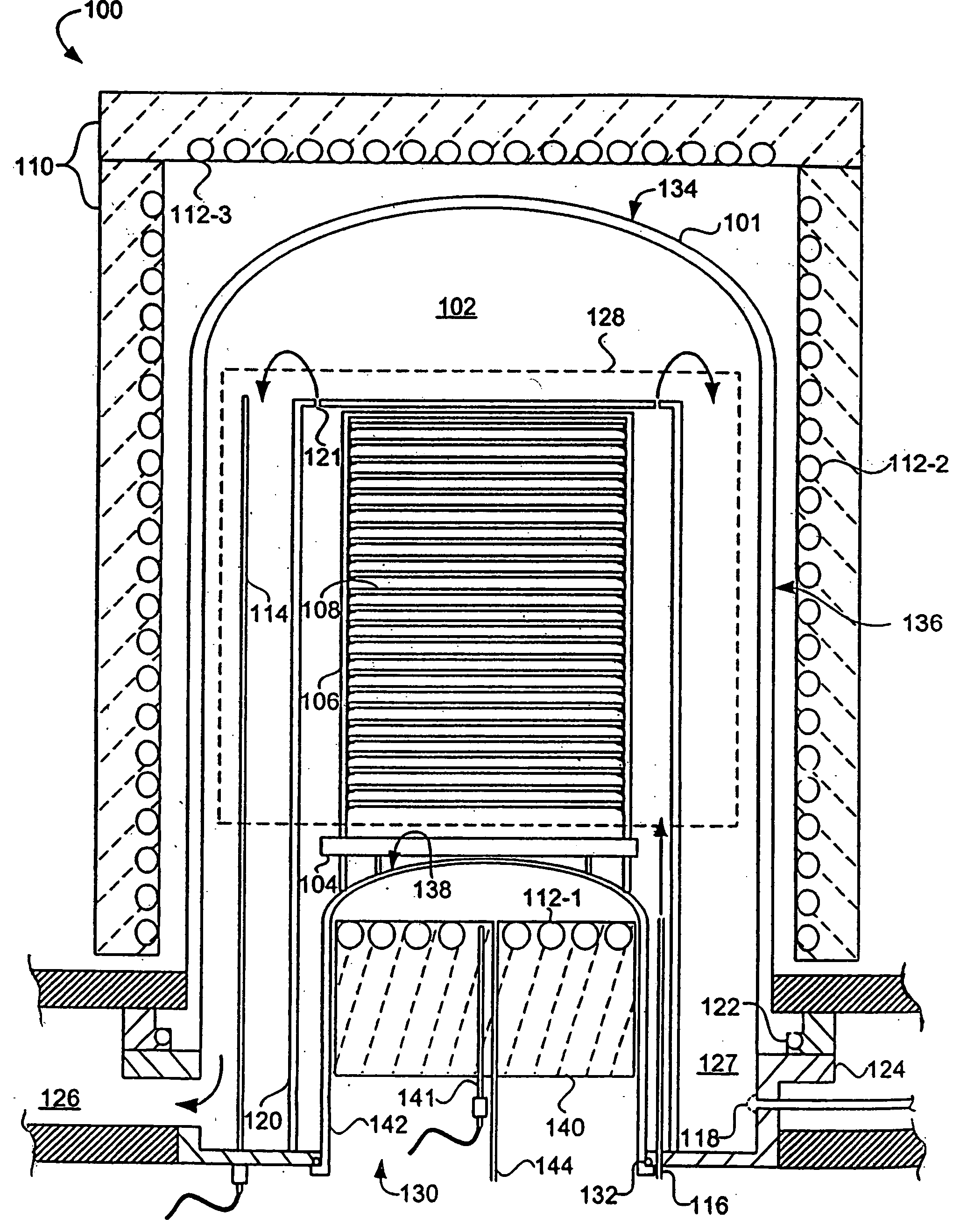 Thermal processing system with cross-flow liner