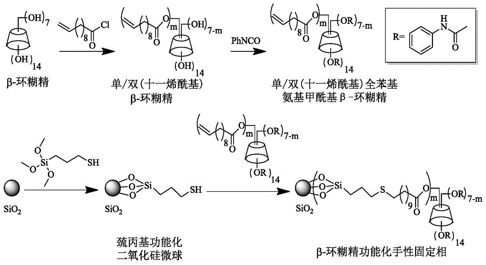 Beta-cyclodextrin functionalized chiral stationary phase, preparation and application thereof