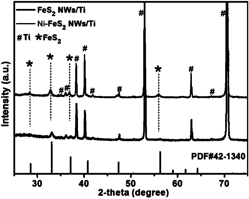 Synthesis method of nickel-doped iron disulfide nanowire array structure on titanium sheet substrate