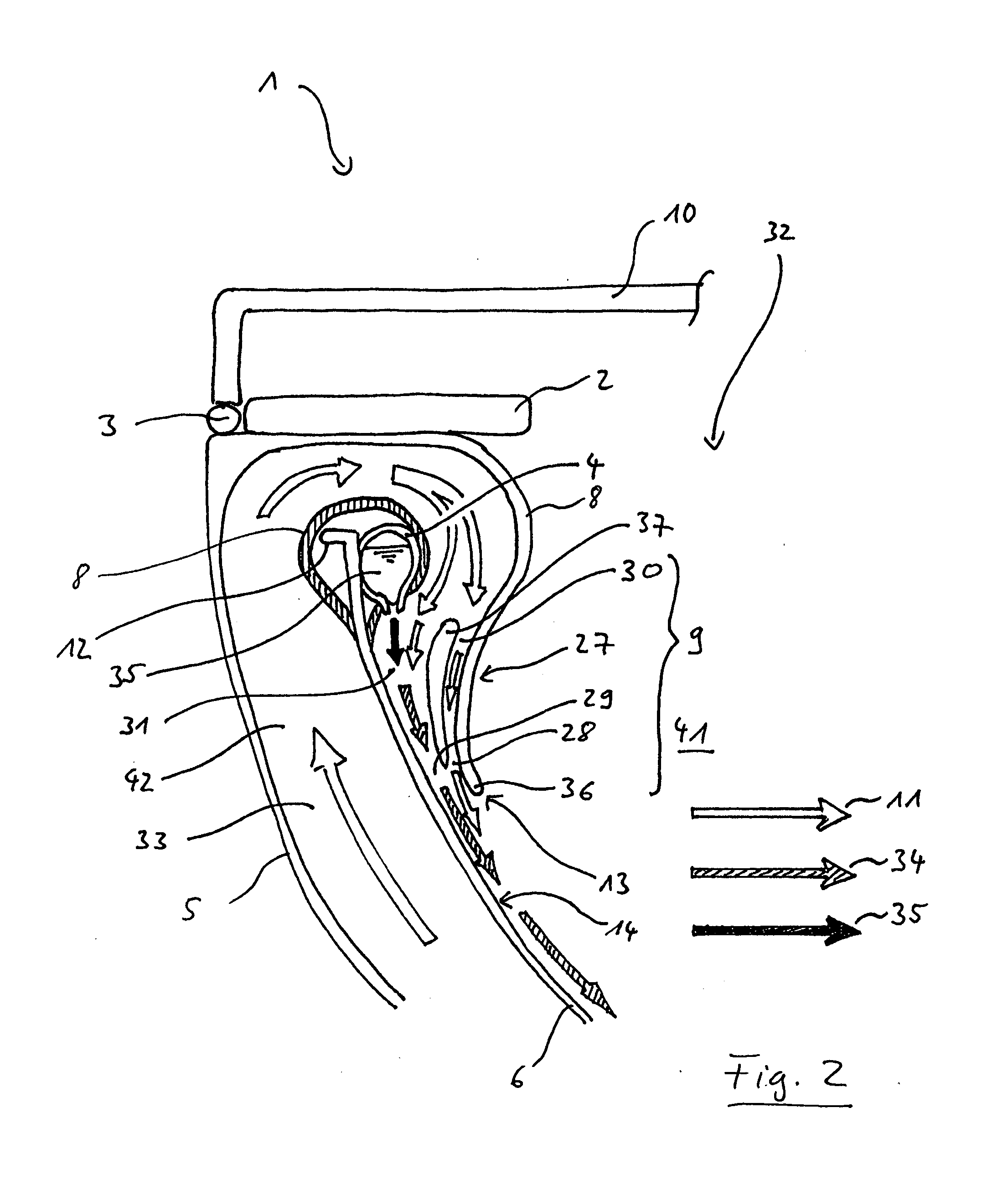 Flushing device and flushing method for a vacuum toilet