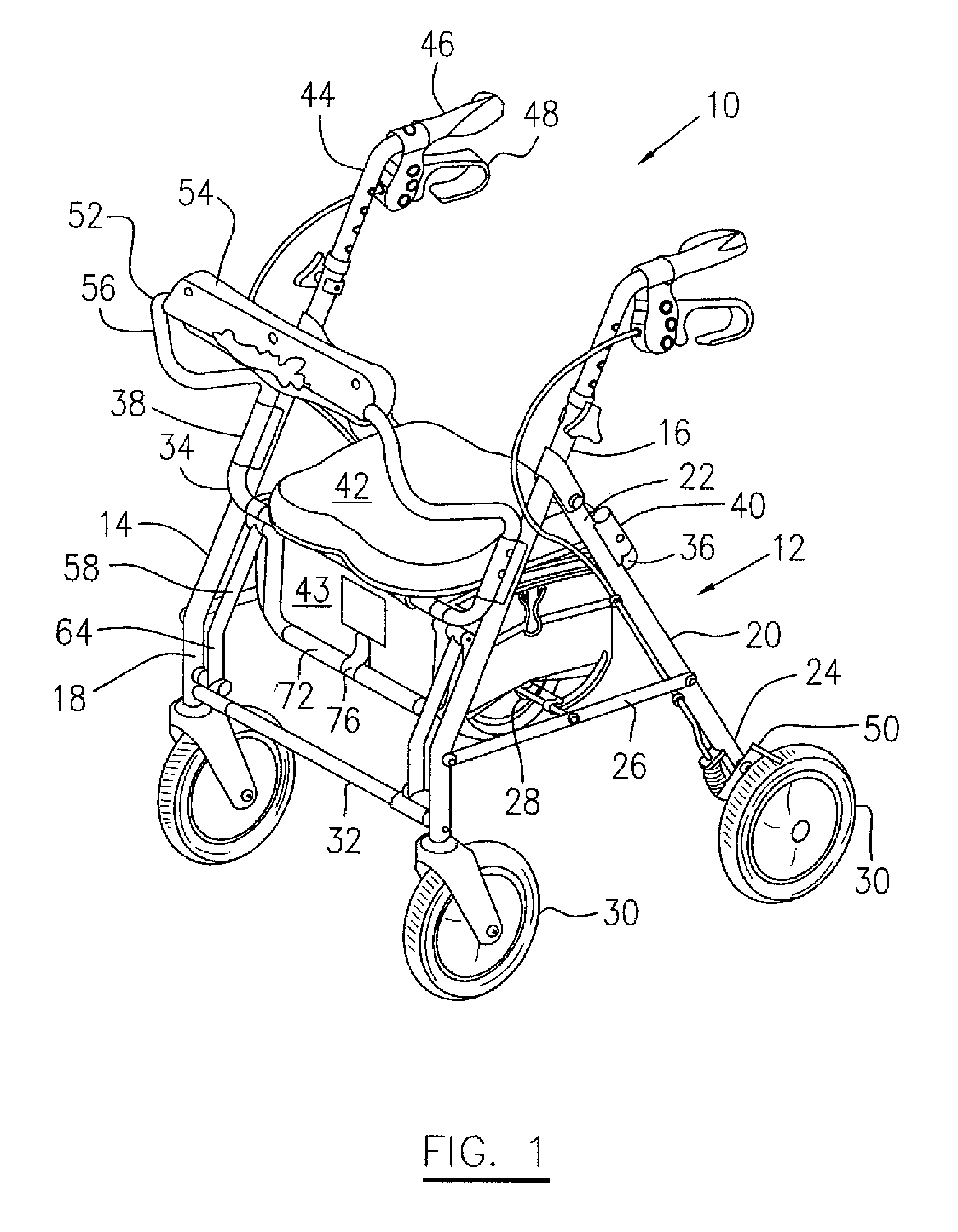 Height adjustable rolling walker for transportation seating