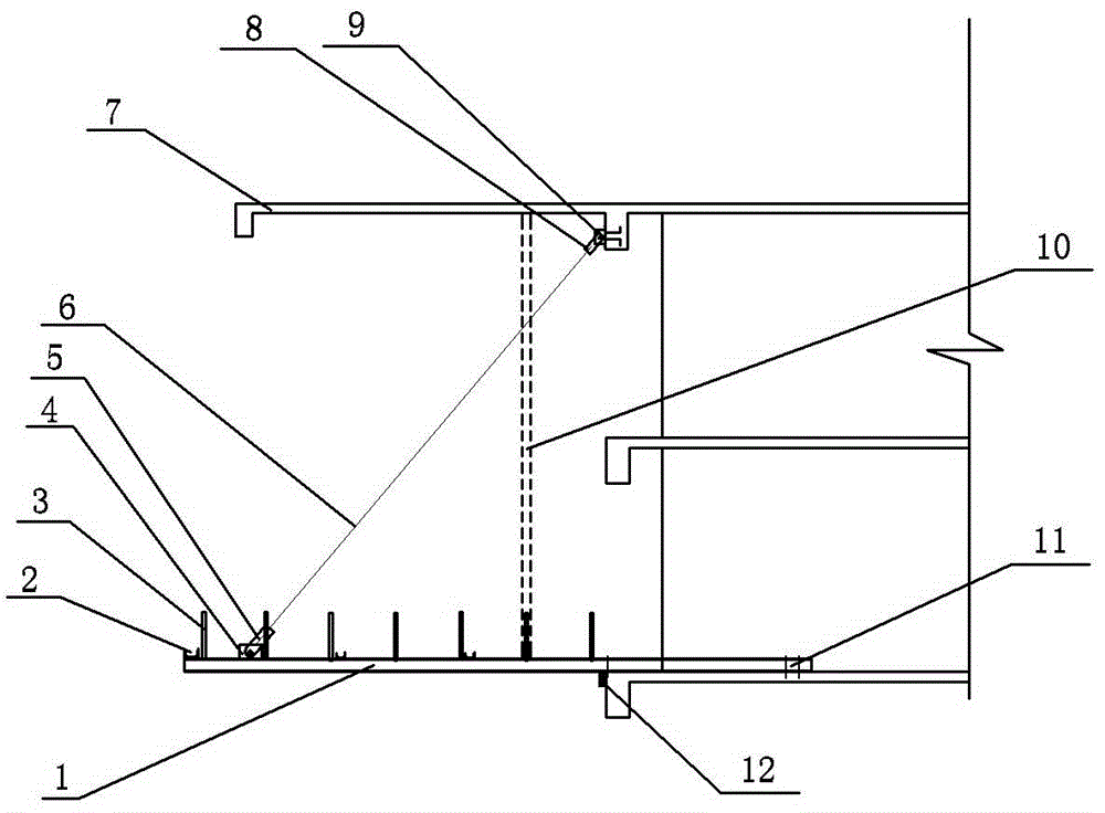 Forming method of upward pull type overhanging joist steel moudle frame stressing platform