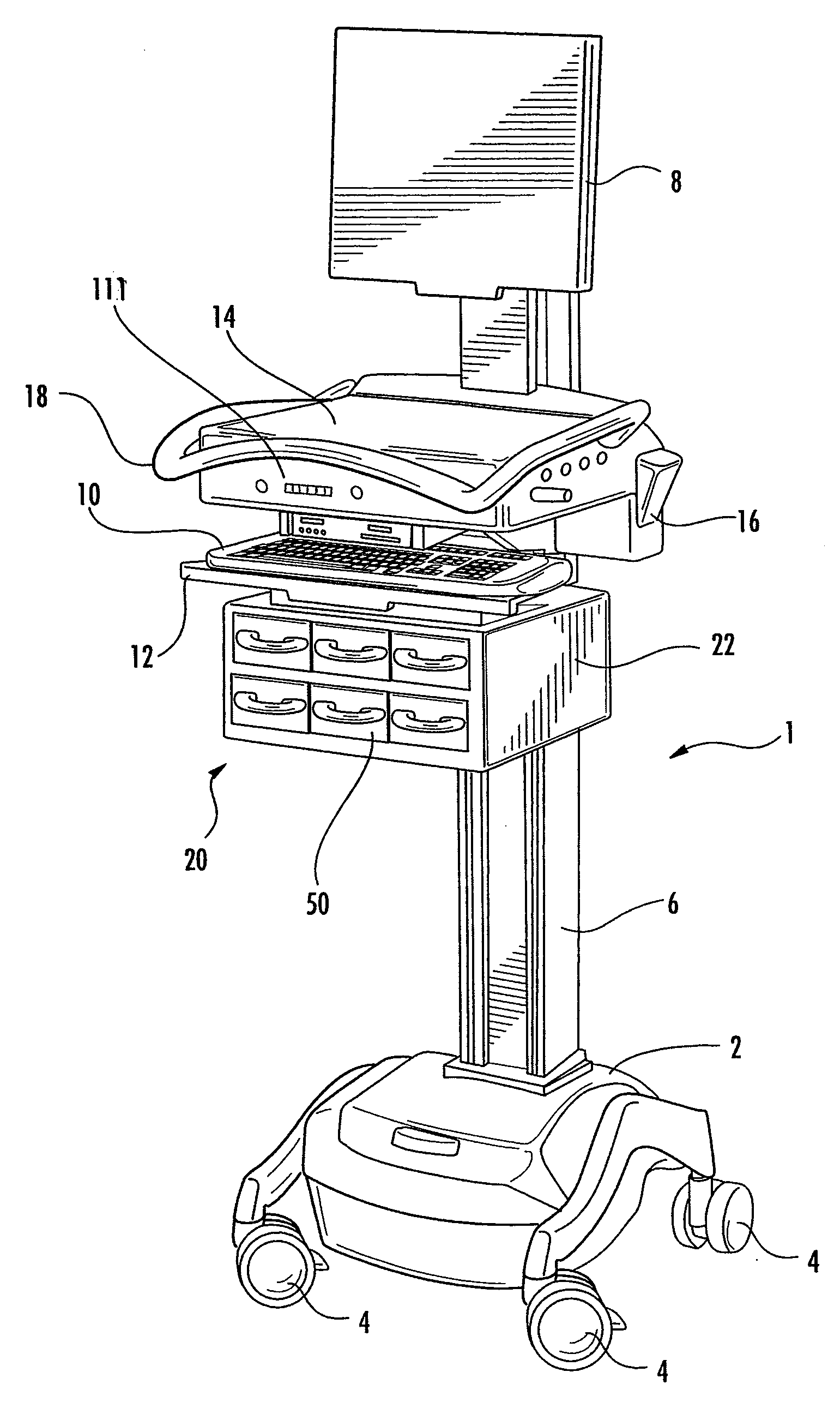 Medical cart and drawer assembly and lock