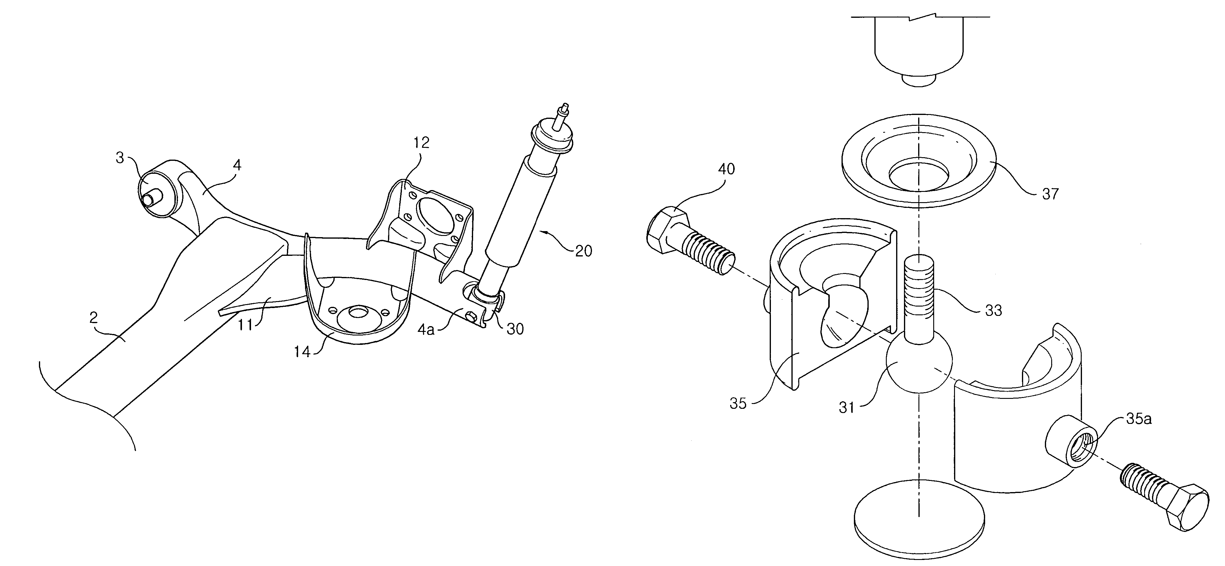 Ball and socket mount for shock absorber of torsion beam axle suspension