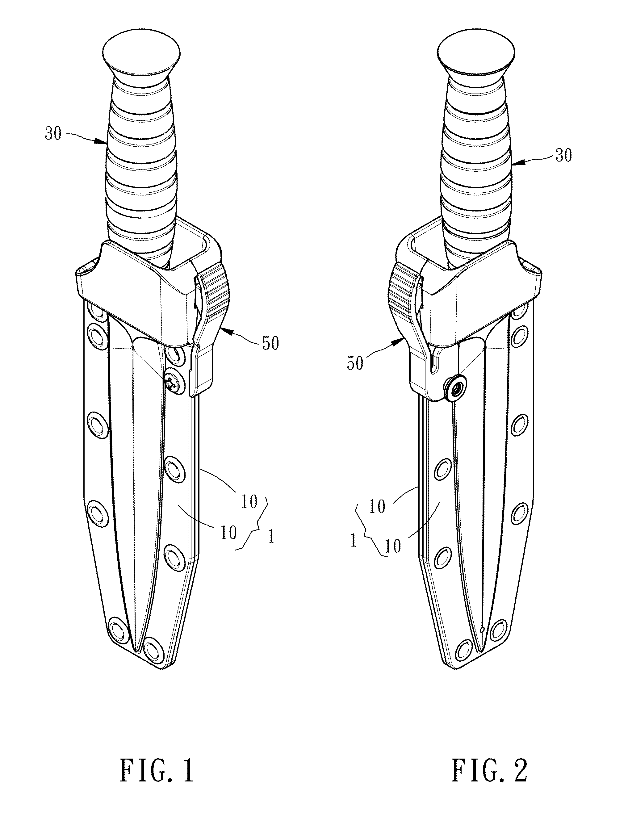 Knife and sheath assembly with realeasable knife securing function