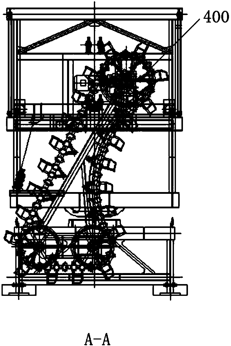 Chain bucket reclaiming equipment and corresponding ship unloader