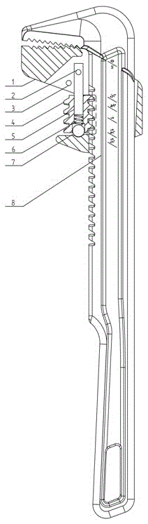 A pipe wrench capable of quickly adjusting the amount of opening