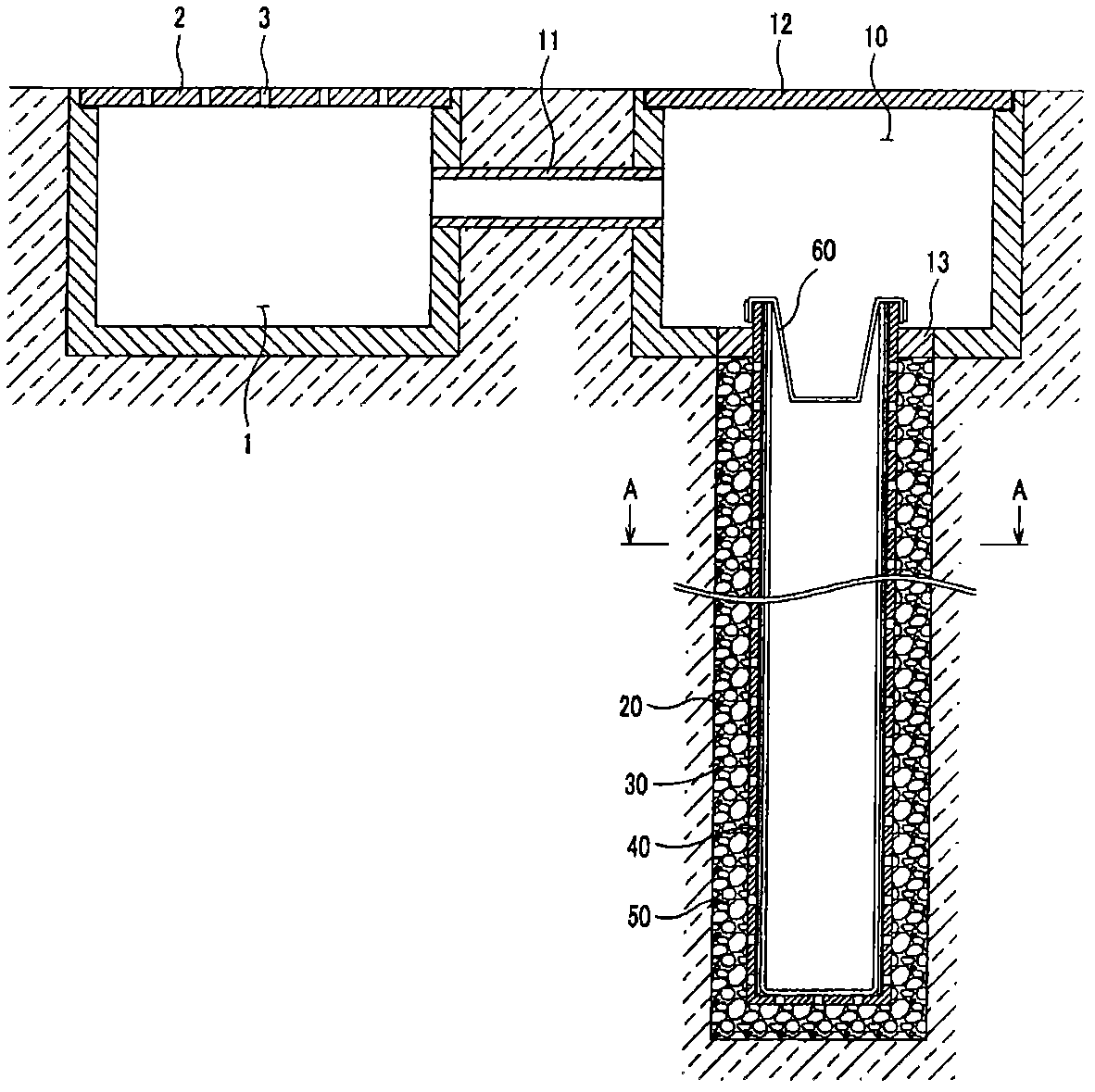 Water pocket using a percolation well for the in-ground storage of percolated rainwater