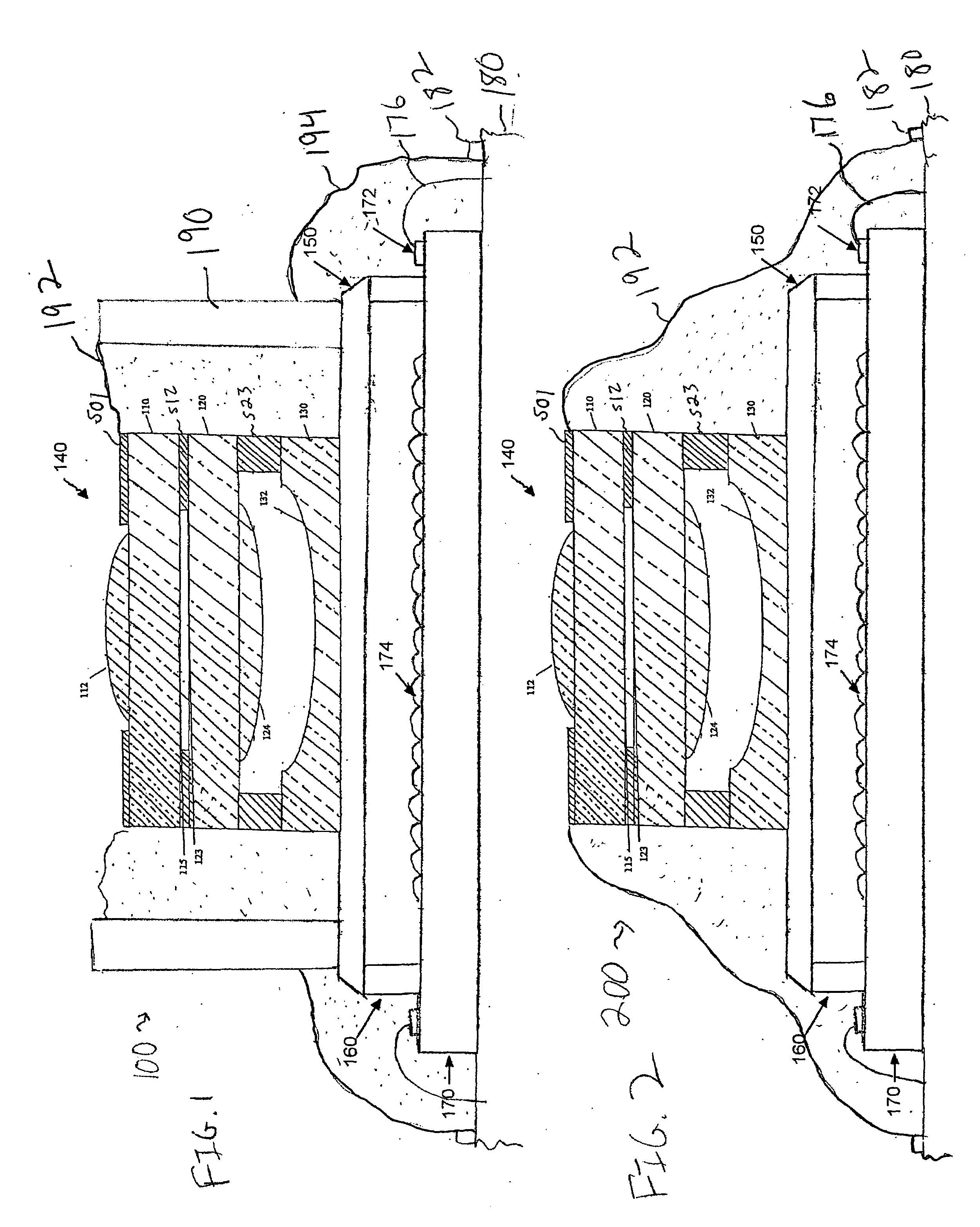 Control of stray light in camera systems employing an optics stack and associated methods