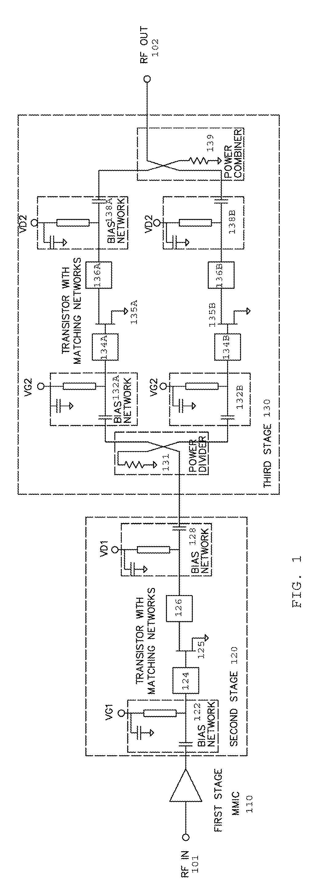 Multi-Stage RF Amplifier Including MMICs and Discrete Transistor Amplifiers in a Single Package