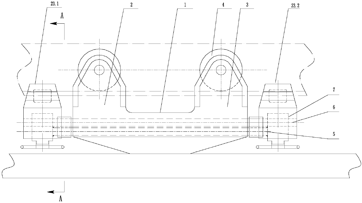 Suspension friction transport trolley guide device