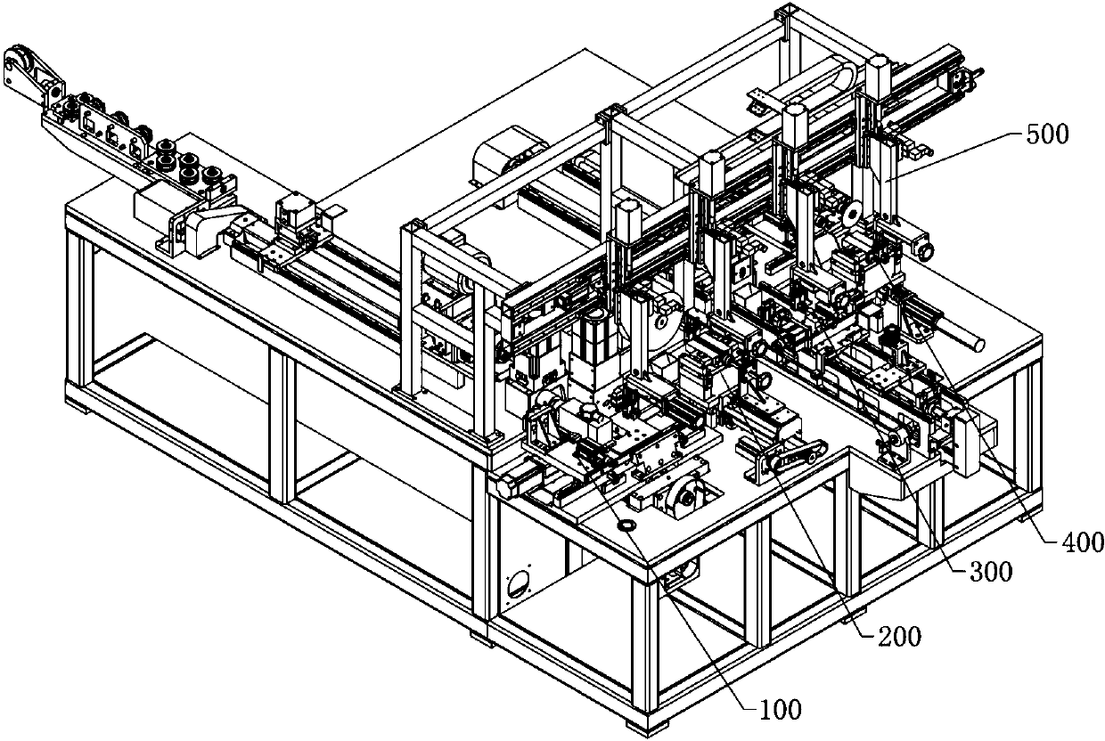 Material cutting, pipe driving and pipe drawing all-in-one machine