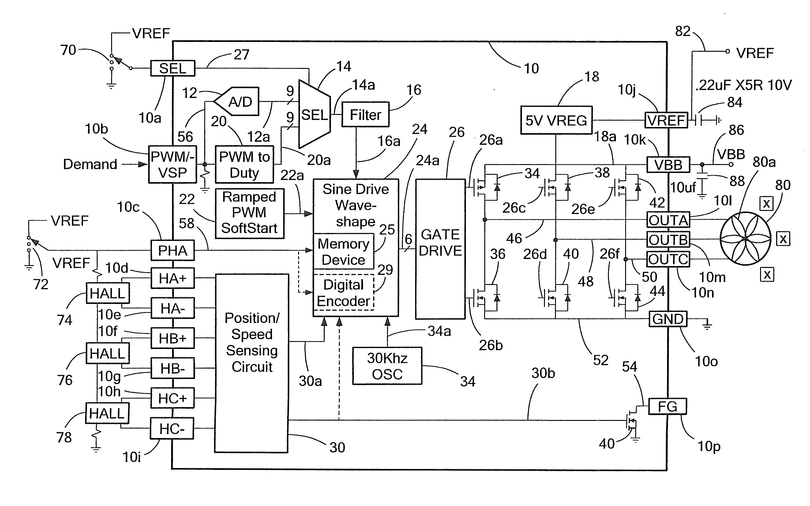 Electronic circuit and method generating electric motor drive signals having phase advances in accordance with a user selected relationship between rotational speed of an electric motor and the phase advances