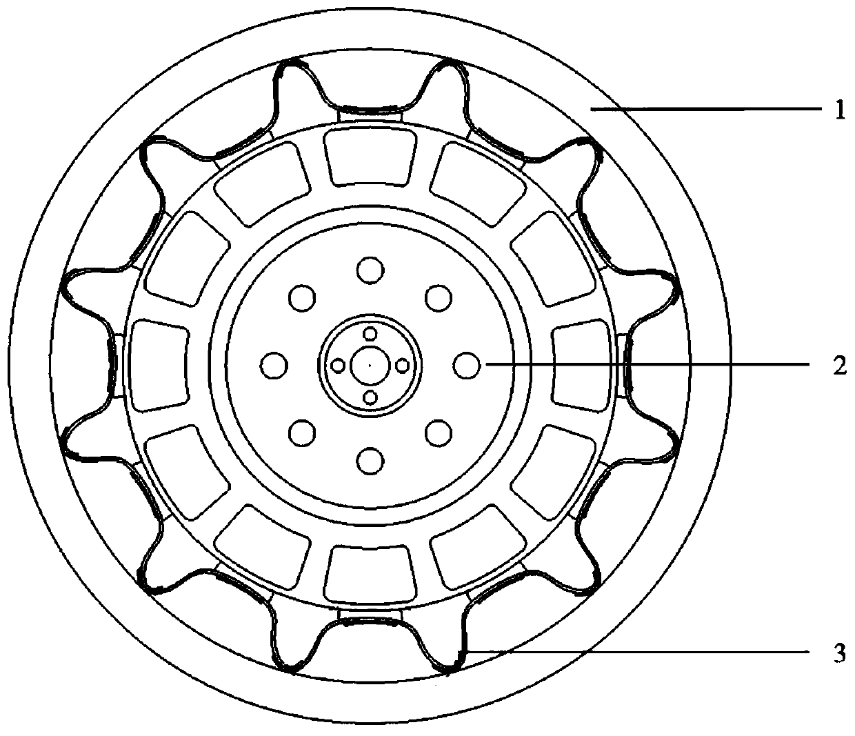 Flexible wheel with U-shaped metal elastic supporting body