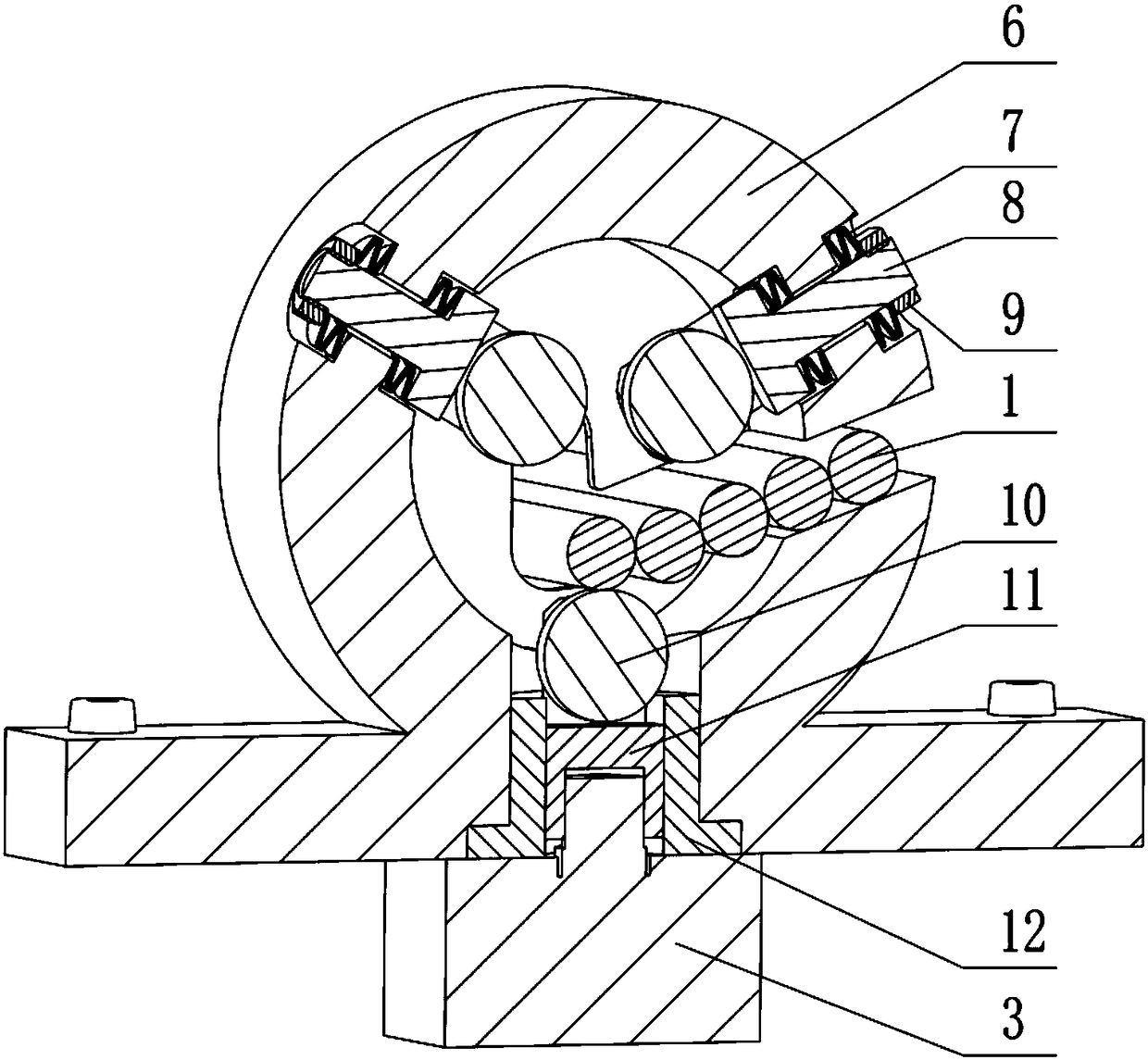 Radial elastic loading device for skew rolling bar