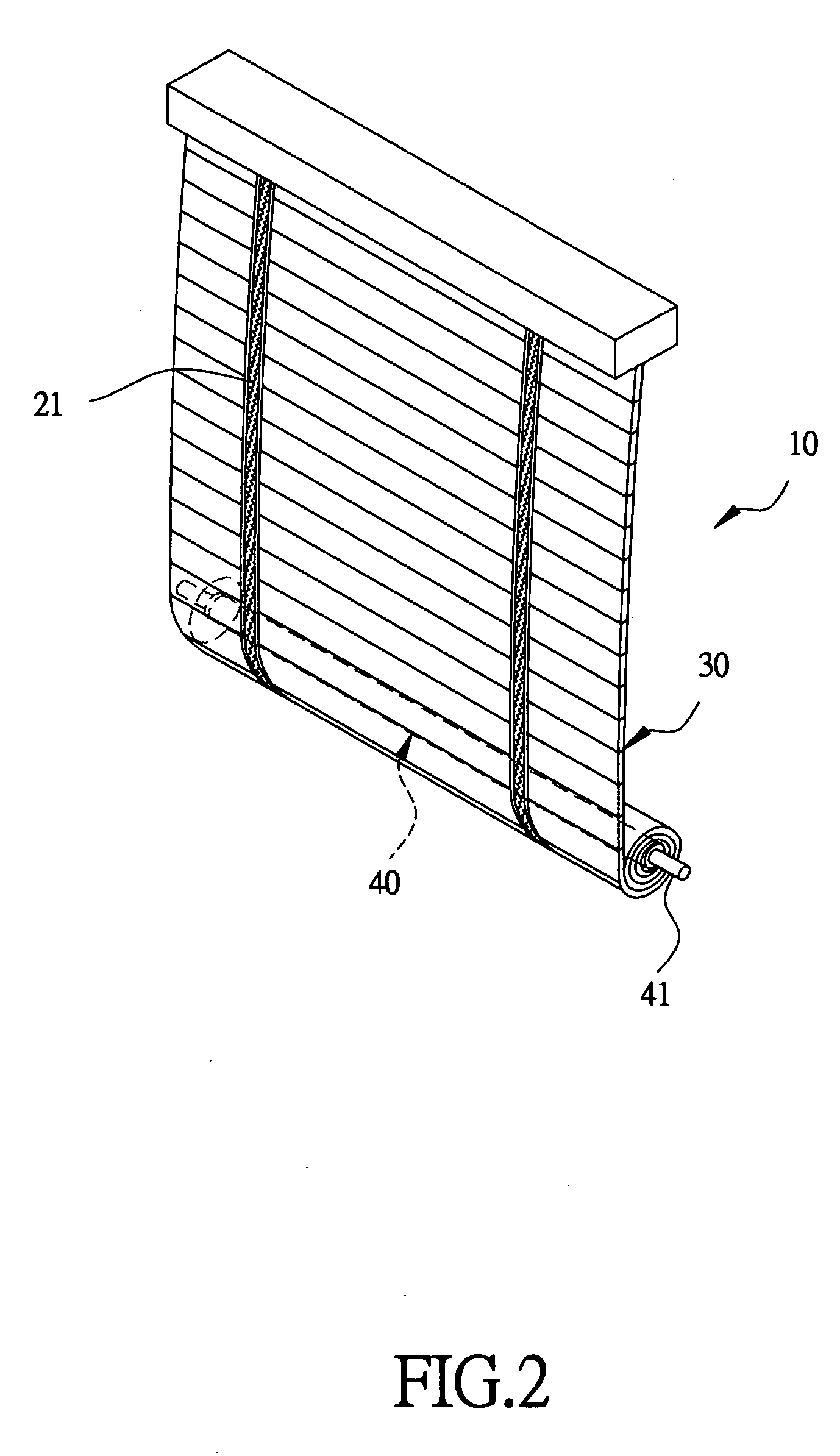 Collapsing and securing device of lateral blinds