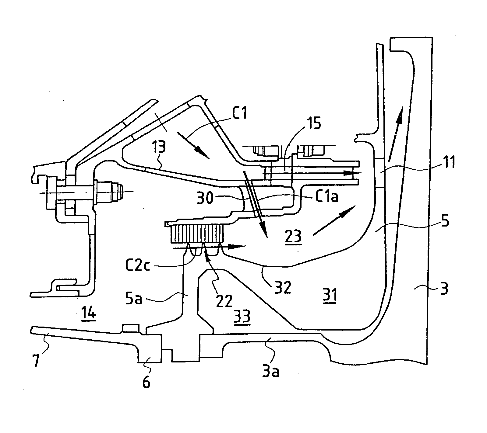 Cooling the upstream end plate of a high pressure turbine by means of a system of dual injectors at the end of the combustion chamber