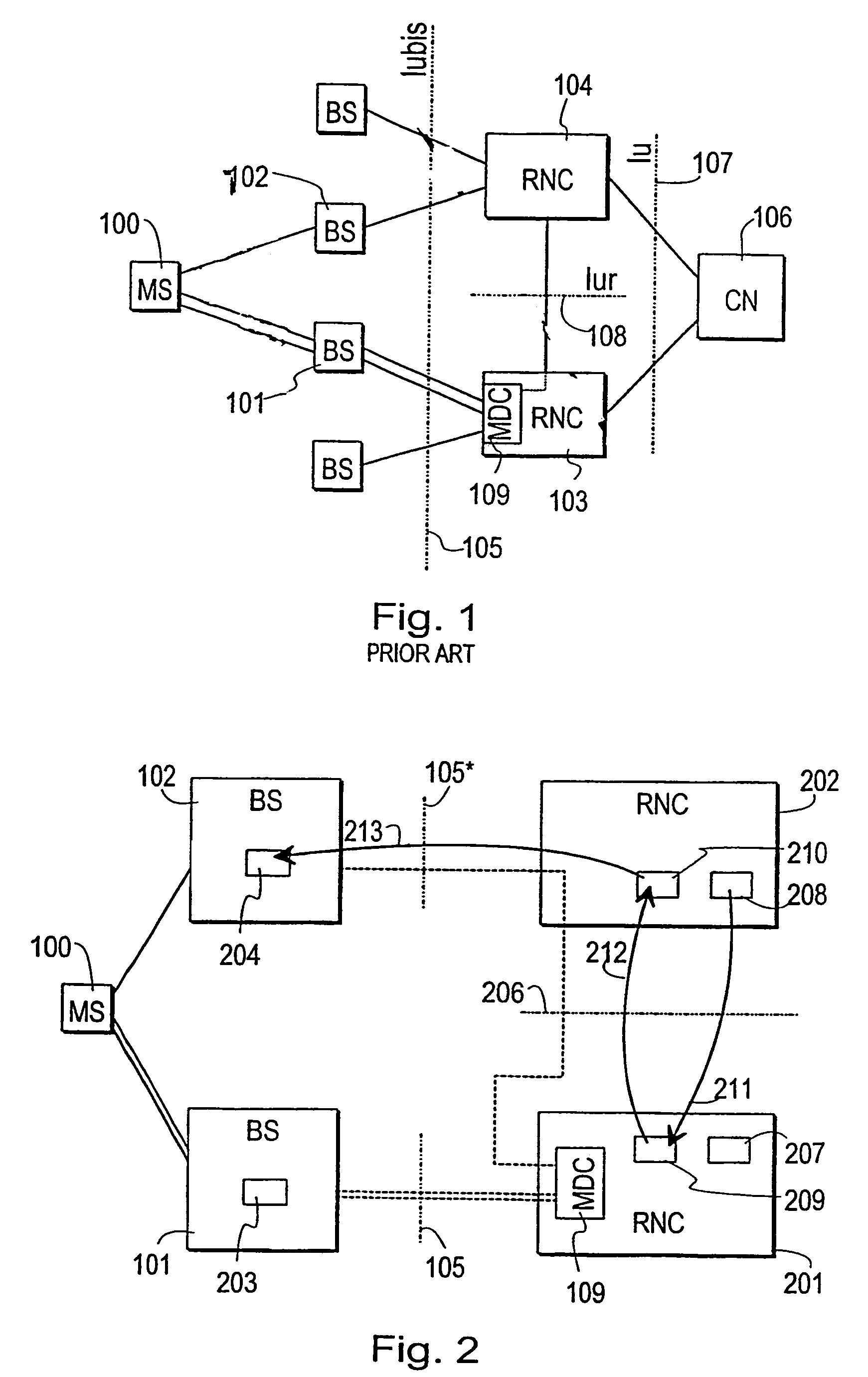 Method and a system for controlling a macrodiversity connection through at least two radio network controllers