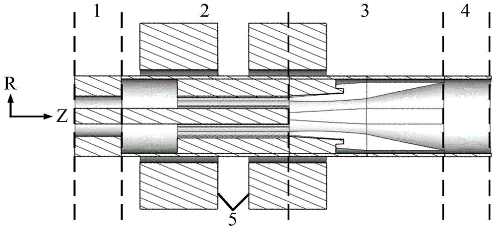 Compact relativistic magnetron with axially output TE11 mode