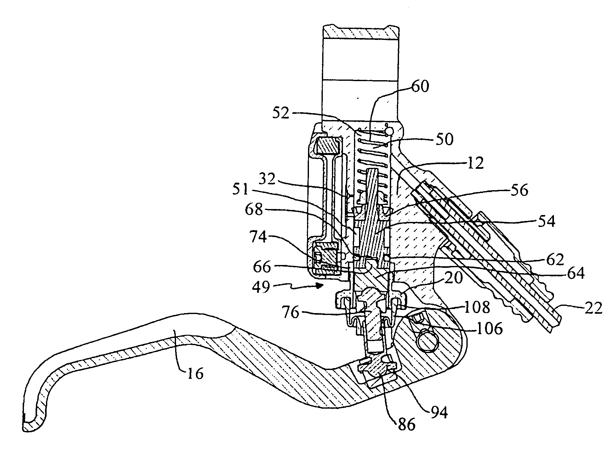 Master cylinder lever for a hydraulic disc brake having a backpack reservoir