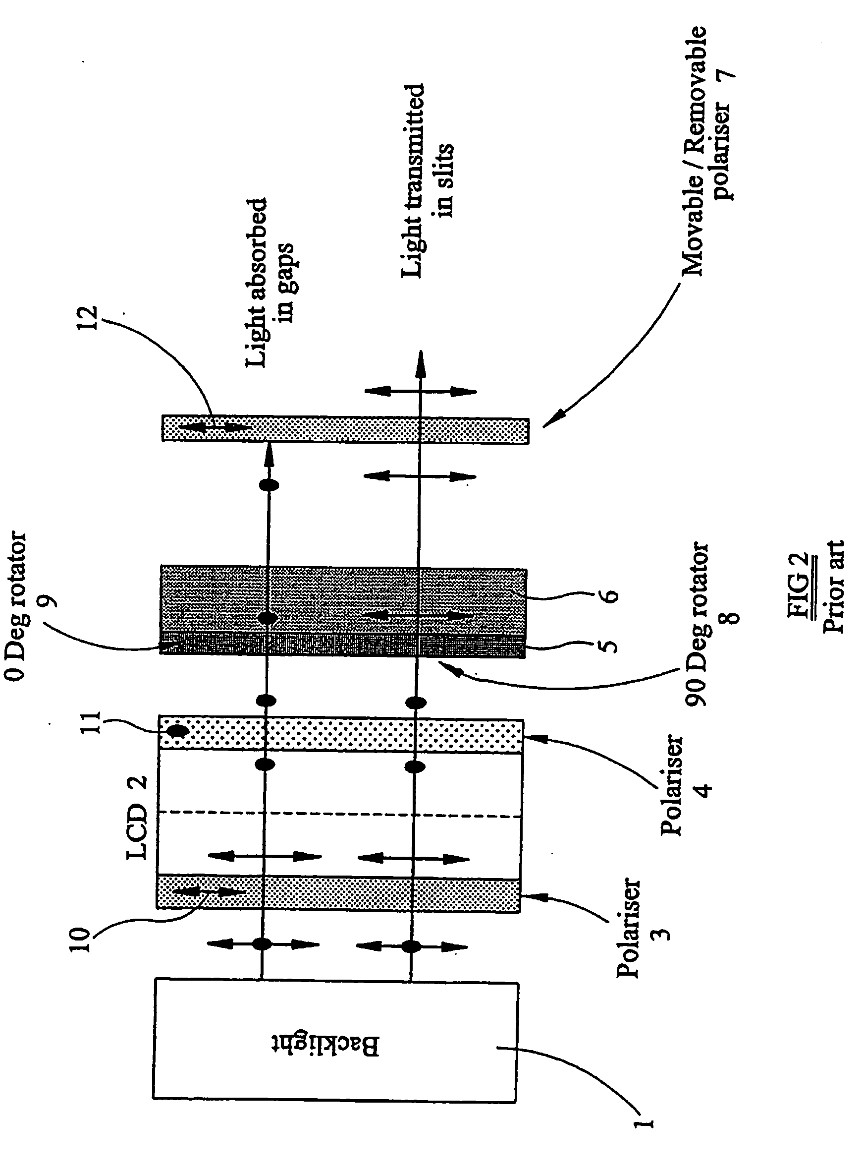 Optical device and display operating in two dimensional and autostereoscopic three dimensional modes