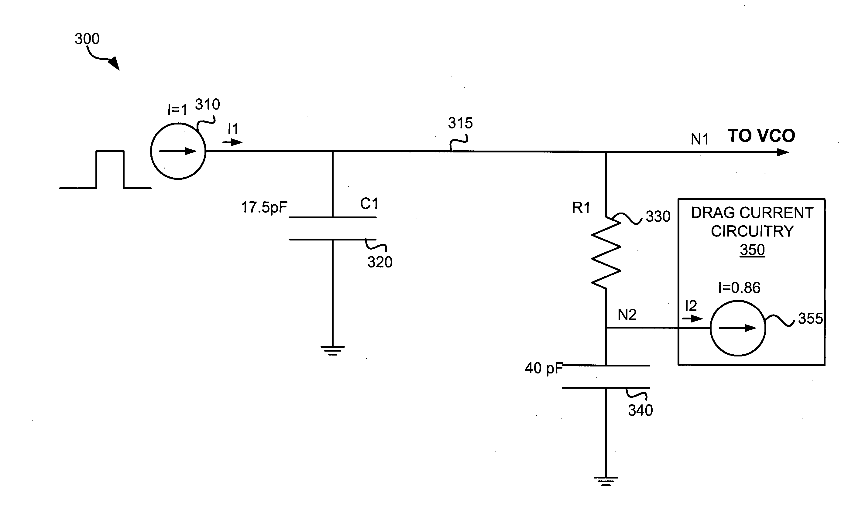 Phase-locked loop filter capacitance with a drag current