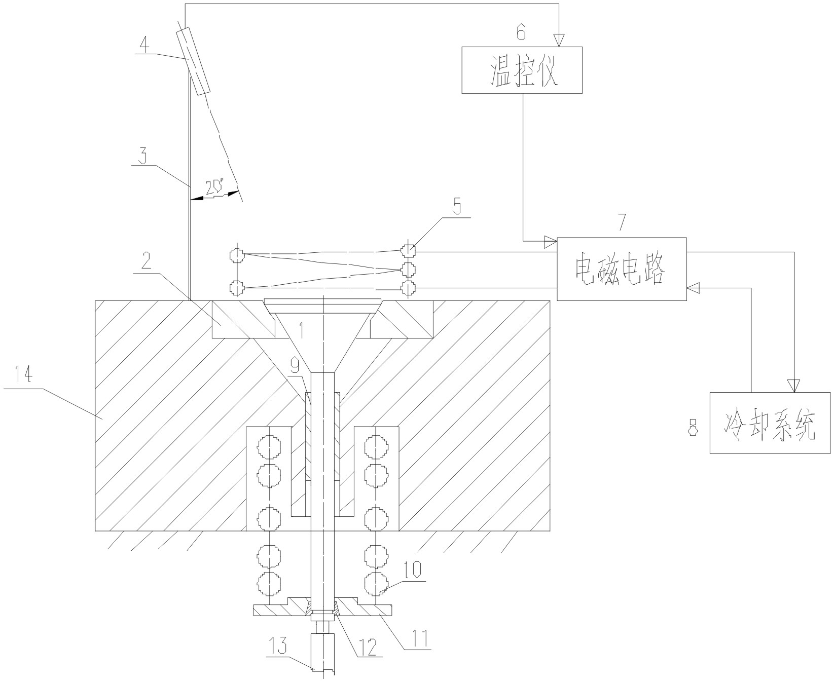 Electromagnetic induction temperature field simulating device for abrasion test table of engine valve and housing