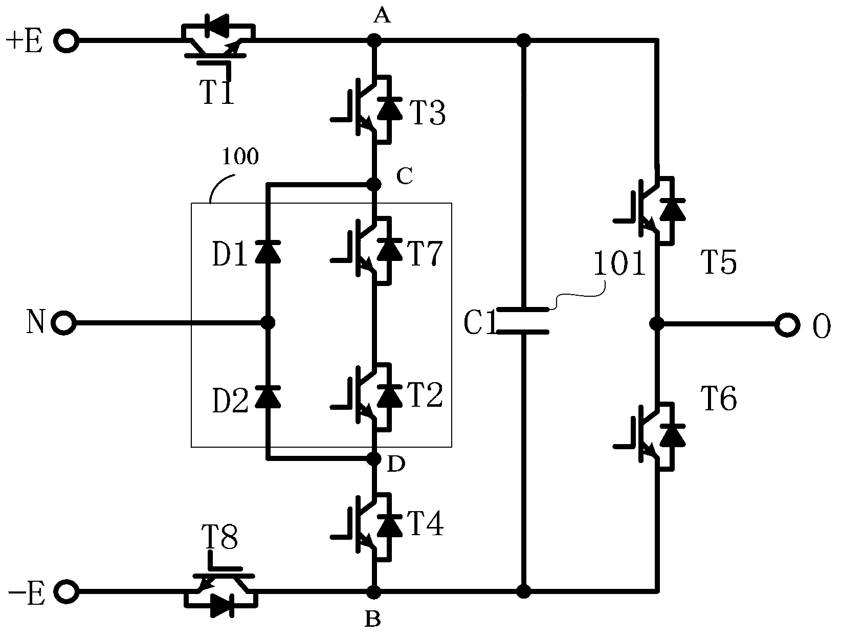 Single-phase five-level topology and inverter