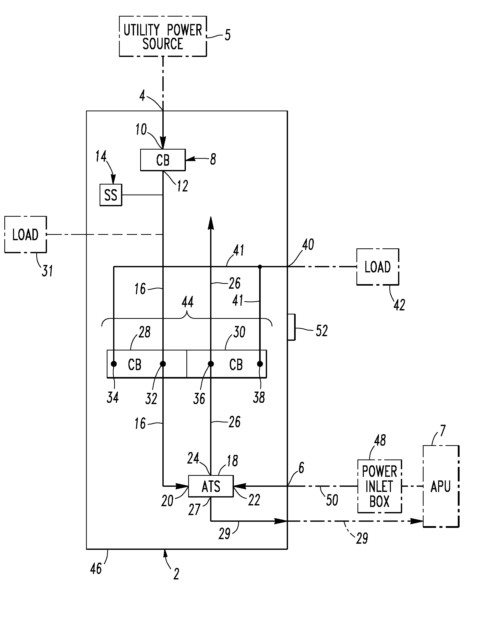 Electrical distribution panel for a number of critical and non-critical loads