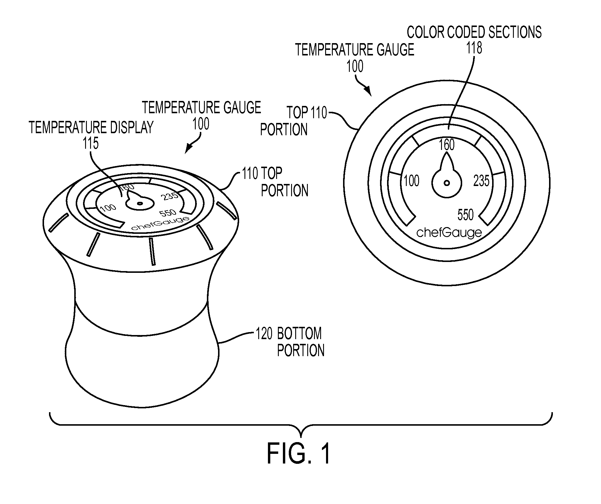 Temperature gauge for displaying the temperature of a cooking surface of cookware