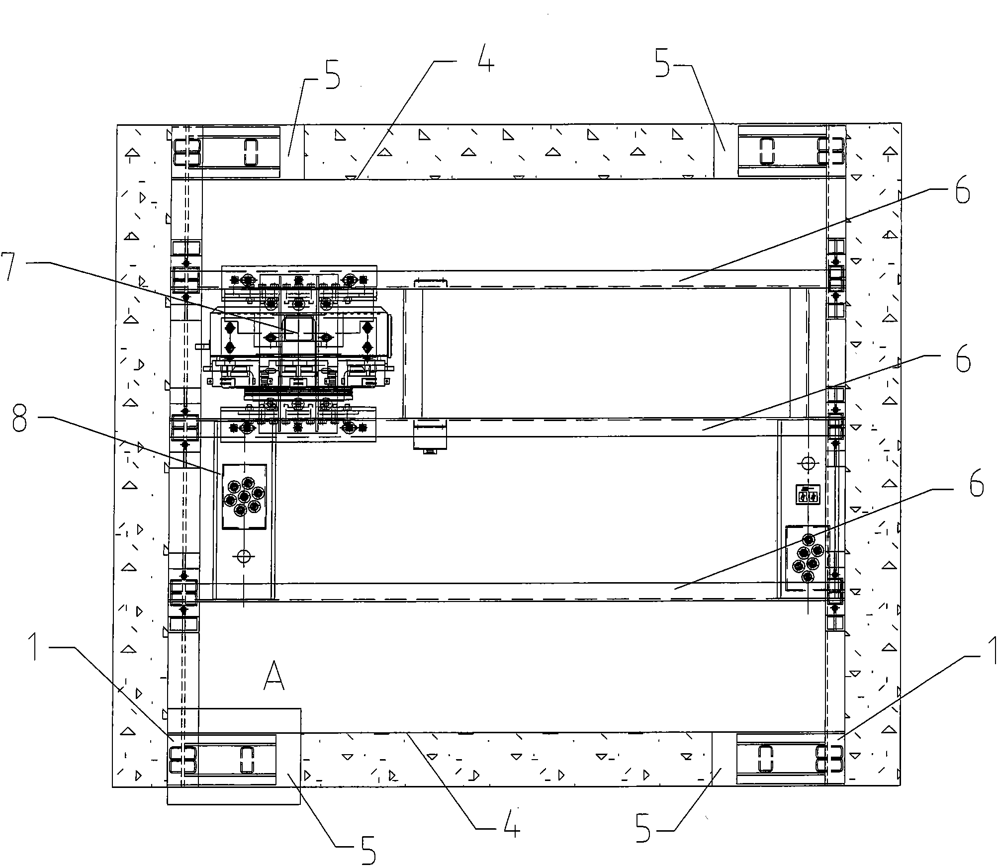 Tractor support beam structure on elevator