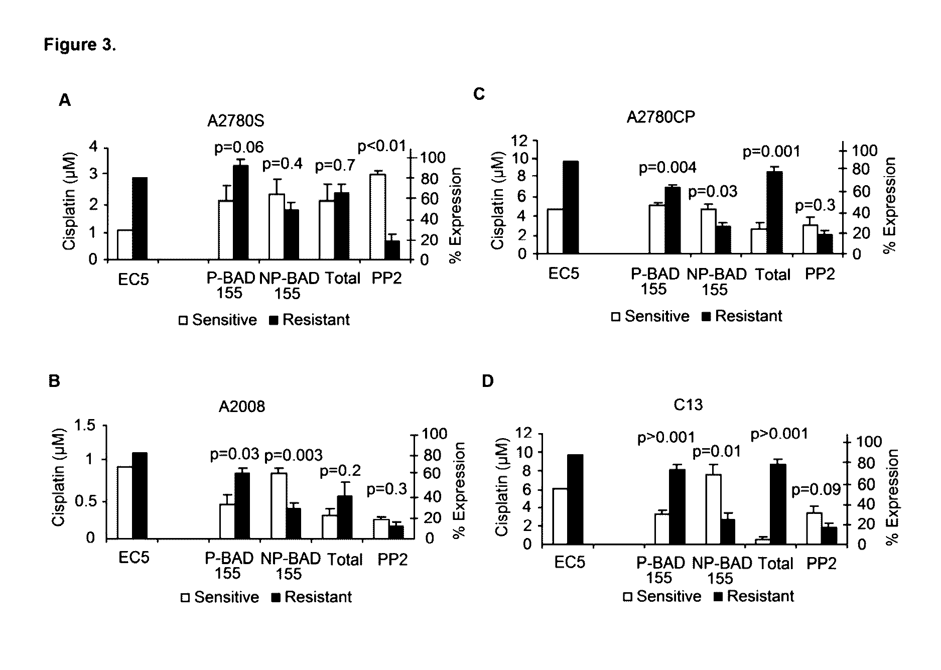 Bad phosphorylation determines ovarian cancer chemo-sensitivity and patient survival