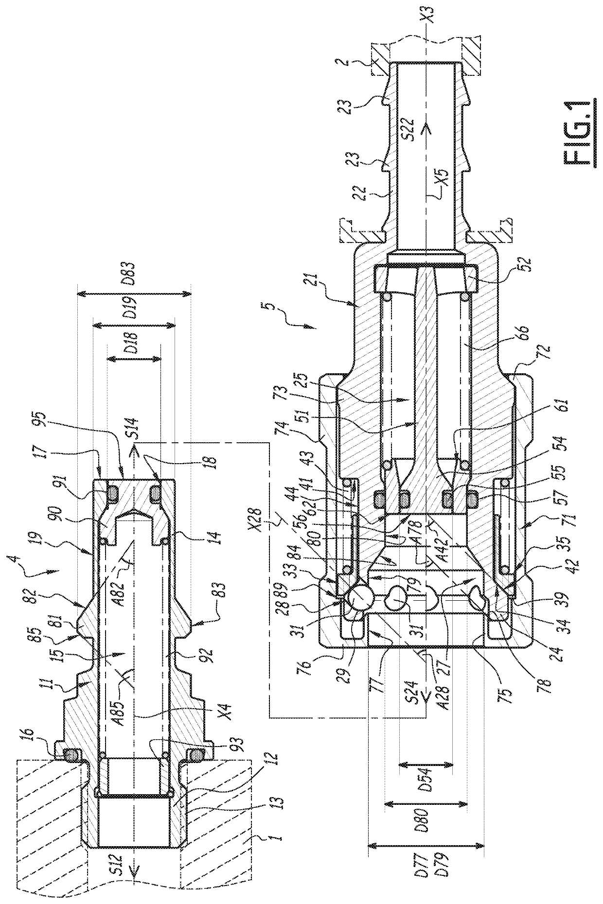 Female element and fluid connection