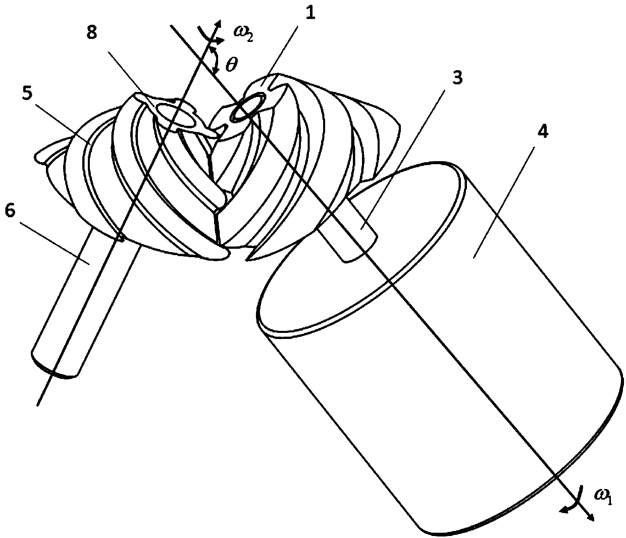 Flat-convex engaged pure rolling bevel gear mechanism for transmission of crossed shafts